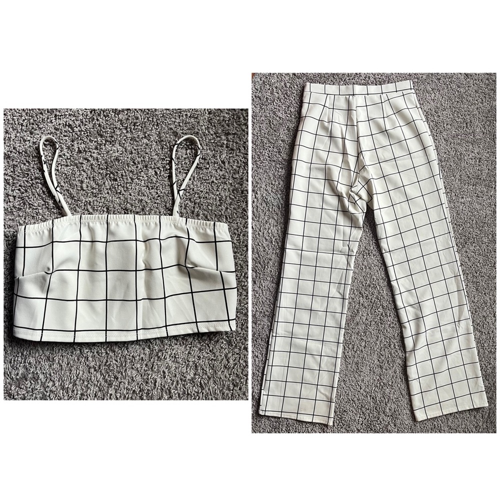 Fashion Nova White Crop Top and Pants Set